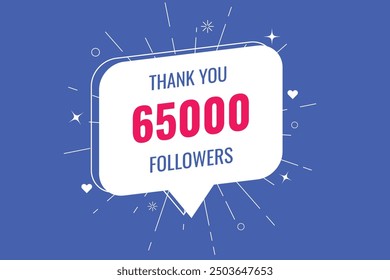 65000 OR 65K followers celebration. Thank you 65000   followers congratulation template banner. banner for social 65K friends and followers. celebrate subscribers and followers.
