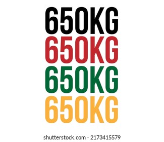650kg text. Vector with value in kilograms black, red, green and orange on white background.