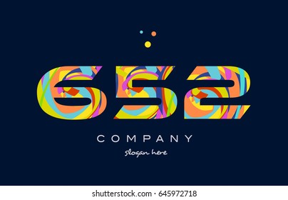 652 number digit numeral logo colored colorful rainbow acrylic modern creative vector icon design template