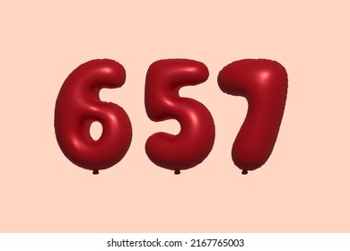 657 3d number balloon made of realistic metallic air balloon 3d rendering. 3D Red helium balloons for sale decoration Party Birthday, Celebrate anniversary, Wedding Holiday. Vector illustration