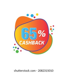 65%Cash back vector sale banners with ribbons. Saving and money refund icons. 65%Cashback money badge and banner, business warranty illustration