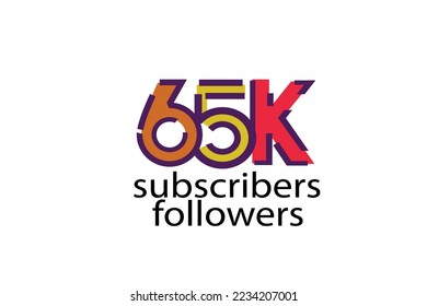 65K, 65.000 subscribers or followers blocks style with 3 colors on white background for social media and internet-vector