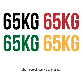 65kg text. Vector with value in kilograms black, red, green and orange on white background.