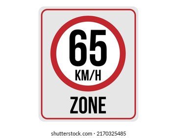 Zona límite de velocidad de 65 km h. Ilustración vectorial.