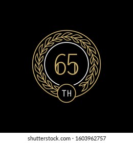 65st anniversary logo with gold and white frame and color. on black background