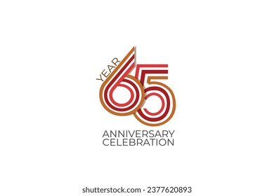 65th, 65 years, 65 year anniversary with retro style in 3 colors, red, pink and brown on white background for invitation card, poster, internet, design, poster, greeting cards, event - vector