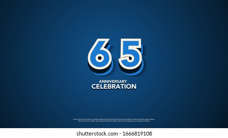 65th  anniversary background with illustrations of blue numbers and 2d light effects