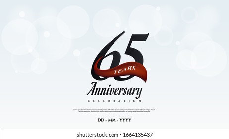 65th anniversary background with illustrations of numbers in a circle with writing on the ribbon