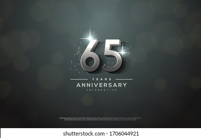 65th anniversary background number illustration with color effects and sparkling light behind.