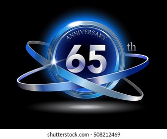 65th anniversary with blue ring on black background