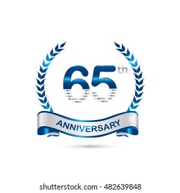 65th anniversary blue and silver colored with wreath and ribbon