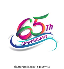 65th anniversary celebration logotype green and red colored. sixty five years birthday logo on white background.