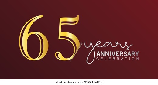 65th anniversary celebration logotype number gold color with red color background. vector anniversary for celebration, invitation card, and greeting card