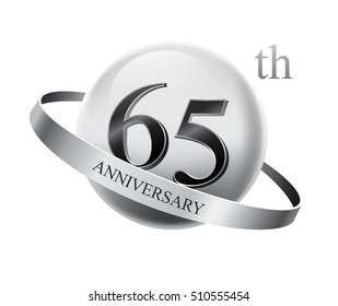 65th anniversary celebration with silver ring on white isolated background