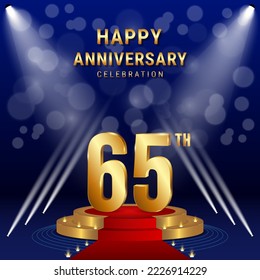 65th Anniversary Celebration. Template design with golden stage for celebration event, wedding, greeting card and invitation card. Vector illustration EPS10