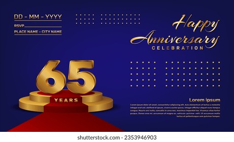 65th anniversary celebration vector template with 3D numbers style and golden stage, Vector template