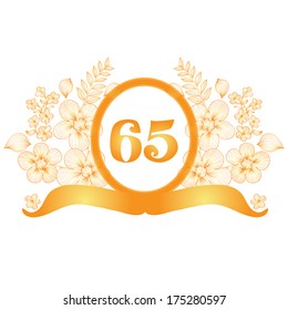 65th anniversary golden floral banner, design element