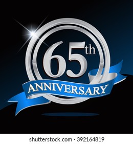 65th Anniversary Logo Blue Ribbon Silver Stock Vector (Royalty Free ...