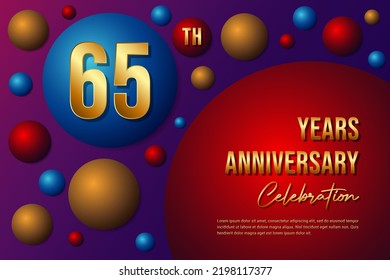 65th Anniversary logo with colorful abstract background, template design for invitation card and poster your birthday celebration. Vector eps 10