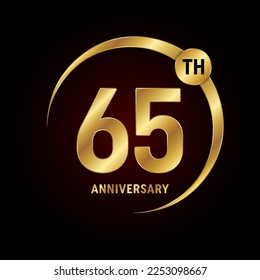 65th anniversary. Anniversary logo design concept with golden ring for anniversary celebration event, invitation card, greeting card, banner, poster, flyer, book cover. Logo Vector Template