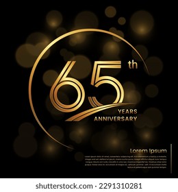 Diseño del logo del 65º aniversario con números de doble línea. Plantilla de aniversario de oro. Plantilla de logotipo de vectores