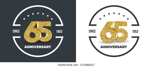 65th Anniversary logo on dark and white background. 65-year anniversary banners. Vector illustration.