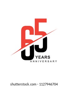 65th anniversary logo red and black swoosh design isolated on white background for anniversary celebration.
