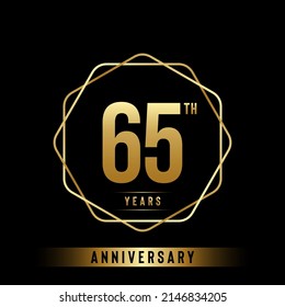 Logotipo del 65º aniversario. Diseño de planilla de celebración del aniversario con anillo de oro para folletos, folletos, revistas, póster de folleto, banner, web, invitación o tarjeta de saludo. Ilustraciones vectoriales.