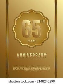 65th anniversary logotype. Anniversary celebration template design with golden ring for booklet, leaflet, magazine, brochure poster, banner, web, invitation or greeting card. Vector illustrations.