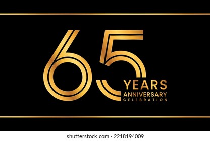 65th Anniversary logotype. Anniversary Celebration template design with gold color for celebration event, invitation, greeting card, flyer, banner, web template, double line logo, vector illustration