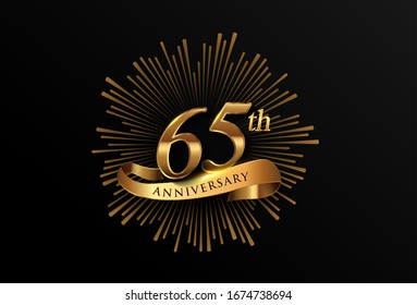 65th anniversary logotype with fireworks and golden ribbon, isolated on elegant background. vector anniversary for celebration, invitation card, and greeting card.