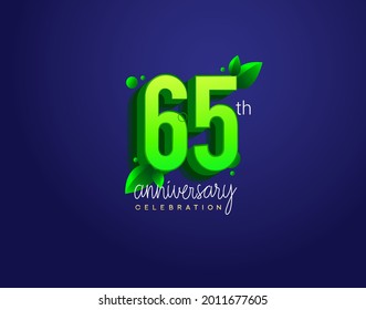 Logotipo del 65º aniversario con color de hoja y verde, aislado en fondo azul.