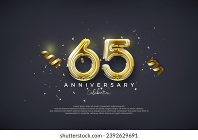 65th Anniversary. With luxury glossy gold design. Premium vector for poster, banner, celebration greeting.