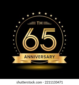 65. Geburtstag, Perfektes Template Design für Jubiläumsfeiern mit goldener Farbe für Broschüren, Broschüren, Broschüren, Web, Einladung oder Grußkarte. Vektorgrafik-Vorlage