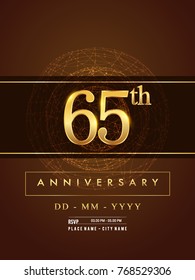 65th anniversary poster design on golden and elegant background, vector design for anniversary celebration, greeting card and invitation card.