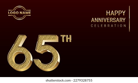 65th Anniversary template design concept with golden number. Vector Template