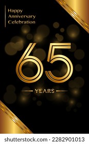 65th Anniversary template design with double line numbers. Golden anniversary template. Vector