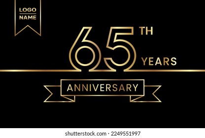 65th Anniversary template design with gold color for celebration event, invitation, banner, poster, flyer, greeting card. Line Art Design, Vector Template