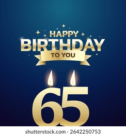 65th Birthday vector background design. Happy birthday to you text with 65 age candle and decoration element for birth day celebration greeting card design. Vector illustration.