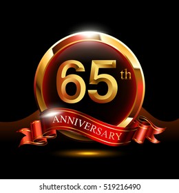 65th golden anniversary logo. with ring and red ribbon