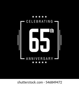 65th white anniversary logo, vector celebration design with rectangle on black background.