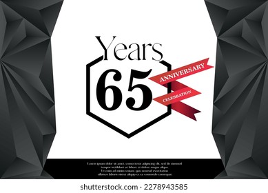 65th year anniversary celebration isolated logo design with red ribbon and luxury black frame vector template 