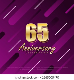 65th years anniversary celebration emblem. anniversary elegance golden logo on gradient geometric shapes background, vector illustration template design for celebration greeting card & invitation card