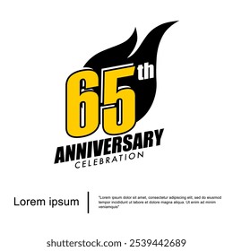 65th years anniversary celebration emblem. anniversary logo isolated with sparks - fireball  isolated on white background. vector illustration template design for web, flyers, poster, greeting card