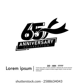 65th years anniversary celebration emblem. black anniversary logo isolated with ribbon on white background. vector illustration template design for web, flyers, poster, greeting card 