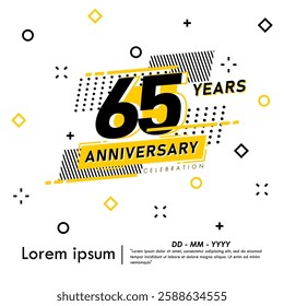 65th years anniversary celebration emblem. anniversary logo isolated with geometric badge on white background. vector illustration template design for web, flyers, poster, invitation card