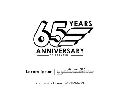 65th years anniversary celebration emblem. black anniversary logo isolated with ribbons on white background. vector illustration template design for web, flyers, poster, invitation and greeting card
