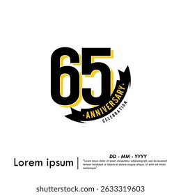65th years anniversary celebration emblem. congratulations anniversary logo isolated with ribbon on white background. vector illustration template design for web, flyers, poster, greeting card