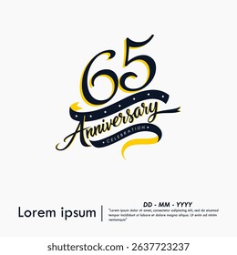 65th years anniversary celebration emblem. elegant anniversary logo isolated with ribbon on white background. vector illustration template design for web, flyers, poster, greeting card