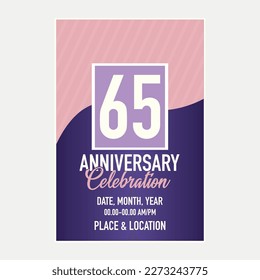 65th years anniversary celebration vector invitation card design with blue template of invitational for print 
